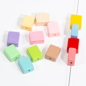 Perles rectangulaires acryliques macarons colorées avec trous pour bijoux DIY