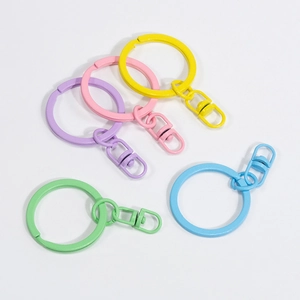 Legierung Bunte Macaron Matte Lackierung Schlüsselanhänger Zubehör Drehverschluss Flachring Schlüsselanhänger DIY Schmuckherstellung Handtaschen Deko