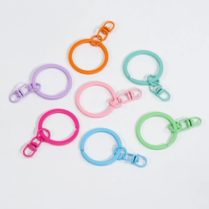 Buntes Schlüsselanhänger-Set aus Metall mit Ringen und Karabiner auf weißem Hintergrund
