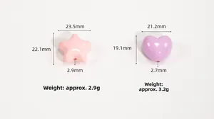Detail showing dimensions and weight of star and heart shaped resin DIY charms