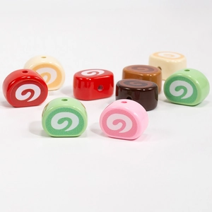 Simulation Swiss Roll Acrylic Beads Sweet Cake Shape Spiral Pattern Loose Beads For DIY Jewelry Making Keychain Pendant