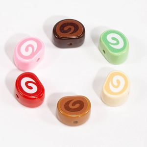 Set of 6 colorful Swiss roll shaped beads for DIY jewelry making and craft projects