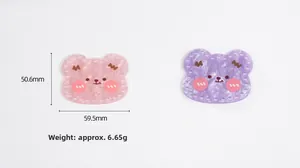 Detailed view of pink and purple acrylic bear charms with marble texture and dimensions