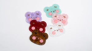 Set of 6 colorful acrylic bear-shaped DIY crochet bases with marble pattern and pre-drilled holes