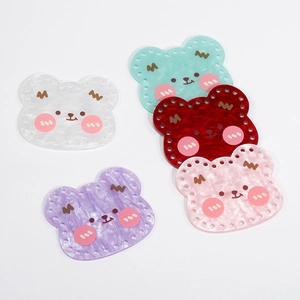 Five bear-shaped acrylic DIY plates with marbling and weaving holes for keychains