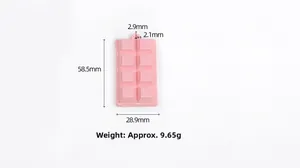 Pink chocolate bar resin pendant with dimension details showing 58.5mm length and 9.65g weight