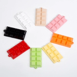 Cute resin chocolate block keychains in eight vibrant colors for bags and accessories