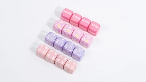 Macro view of colorful acrylic letter beads for DIY phone chains and keychains