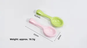Detailed dimensions of colorful mini spoon charms with pink and green finishes