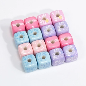 Colorful acrylic square alphabet beads with Chinese characters for DIY jewelry making