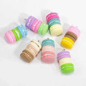 Colorful resin macaron sandwich charms with metal rings for DIY keychains and crafts