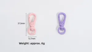 Detail view of pink and purple 37.5mm spring lobster clasp hooks with dimensions