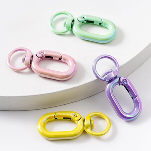 Colorful metal spring carabiner with 360-degree swivel ring in pastel matte finish