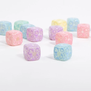 Colorful macaron resin cube beads with heart and star patterns for DIY jewelry making