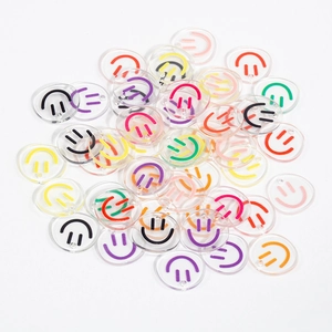 Clear Acrylic Round Smiley Face Charms With Hole DIY Jewelry Keychain Making Transparent Printed Pendant Accessory For Crafting