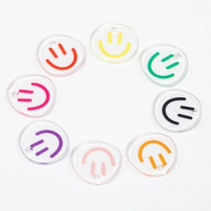 Colorful clear acrylic smiley face charms for DIY jewelry making and keychain pendants