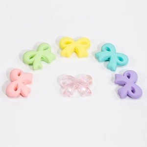 Frosted acrylic bow beads with fine glitter in pastel colors for DIY jewelry making