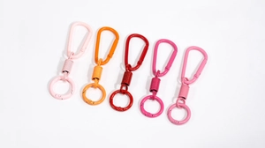 Set di cinque fibbie colorate con anello a molla in lega di zinco nei toni rosa e rosso