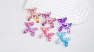 Set of six iridescent acrylic balloon dog pendants with pearl luster for DIY jewelry making