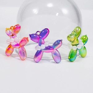 Iridescent Acrylic Balloon Dog Charms With Artificial Pearl Ring For DIY Keychain Necklace Making Cute Jewelry Accessories