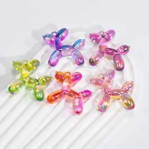 Colorful acrylic balloon dog charms with iridescent plating for DIY jewelry making