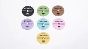 Detailansicht bunter Retro-Acryl-CD-Anhänger in sieben lebendigen Musikstilen gestaltet