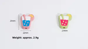 Detailed view of colorful enamel drink cup charms with dimensions 25mm height and 22mm width