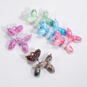 Acrylic balloon dog charms with metallic finish and pearl collars in four vibrant colors