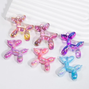 Set of colorful acrylic balloon dog pendants with pearlescent finish for DIY jewelry