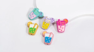 Colorful hand-painted juice cup charms for DIY keychains and jewelry making accessories