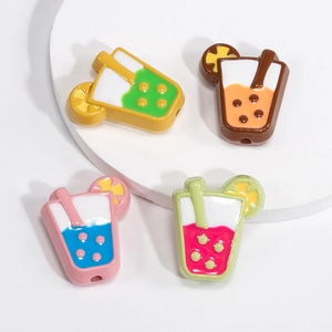 DIY Loose Beads Jewelry Making Accessories Colorful Acrylic Resin Alloy Drink Cup Straw Cup Shapes For Keychain Phone Chain