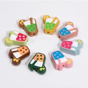 Colorful mini bubble tea cup beads with lemon slice for DIY jewelry making and crafts