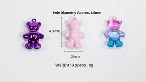 Detailed size chart for bear pendants showing 40.6mm height and 2.5mm hole aperture