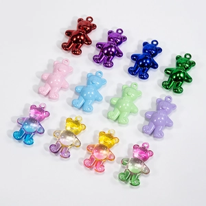 Colorful acrylic bear charms in solid and gradient colors for DIY jewelry and crafts