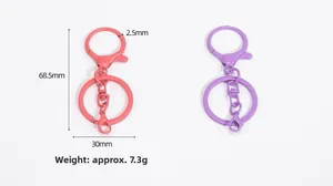 Detailed specs of pink and purple matte lobster clasp keychains with size dimensions