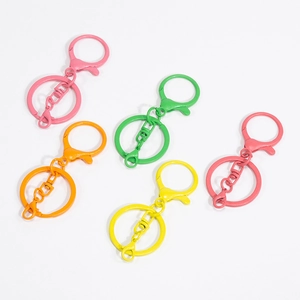 Five-pack of colorful enameled alloy lobster clasp keychains with flat rings for DIY crafts