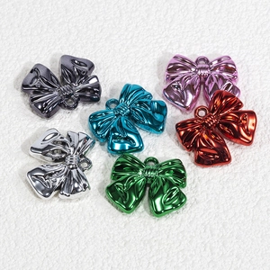 Polished metallic bow pendants in six colors with top rings for DIY jewelry making