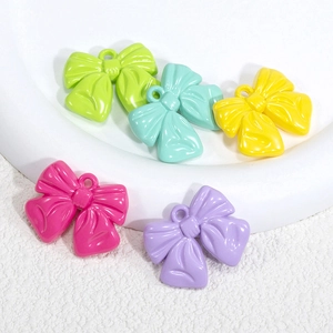 Colorful acrylic bow pendants for DIY jewelry making with top hanging rings