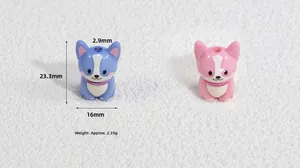 Detail view of 23.3mm acrylic dog beads in blue and pink for DIY jewelry making