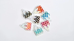 Colorful checkerboard acrylic bag charms with integrated loops for DIY keychain making