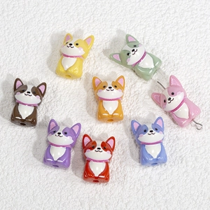 Colorful 3D acrylic corgi beads for DIY jewelry and phone charms in eight vibrant colors