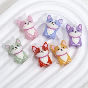 Colorful 3D acrylic corgi dog beads for DIY jewelry and keychain accessories in 6 colors
