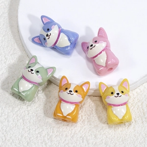 Colorful 3D acrylic corgi dog beads in five vibrant colors for DIY jewelry making