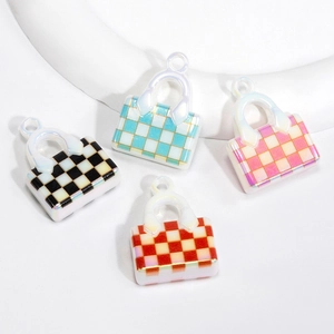 Colorful pearlescent checkerboard handbag charms for DIY keychains and jewelry making