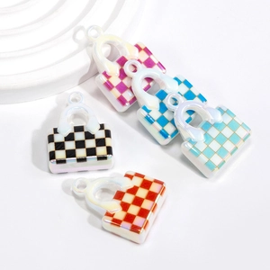 Checkerboard pattern acrylic mini handbag charms in assorted vibrant colors for DIY crafts
