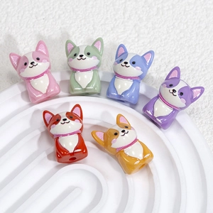 Colorful 3D acrylic corgi puppy beads for DIY jewelry and keychain making accessories