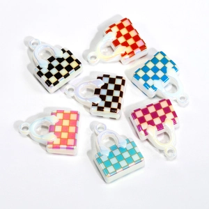 Colorful acrylic checkered handbag charms with iridescent handles for DIY jewelry making