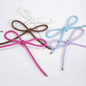 Handmade PU leather woven bow keychains in five colors with silver metal tips