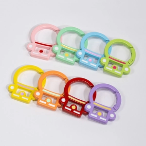 Set of colorful cartoon cat spring carabiner hooks in 8 vibrant paint colors for DIY keychains
