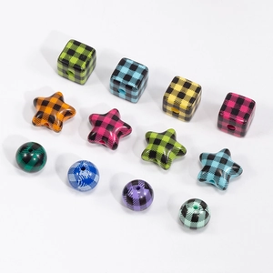 Colorful acrylic buffalo plaid heart beads in cube star and round shapes for DIY jewelry